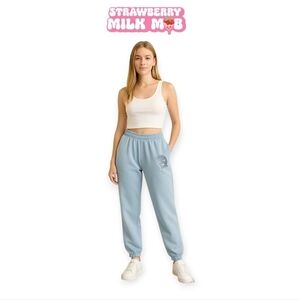 Strawberry Milk Mob Baby Blue Lounge Pants High Waist Cozy Cotton Active S